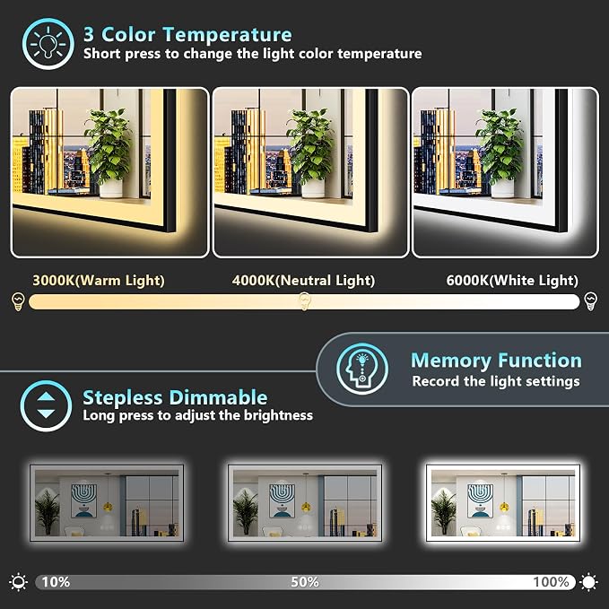 72x36 Black Framed LED Bathroom Mirror - Image 5
