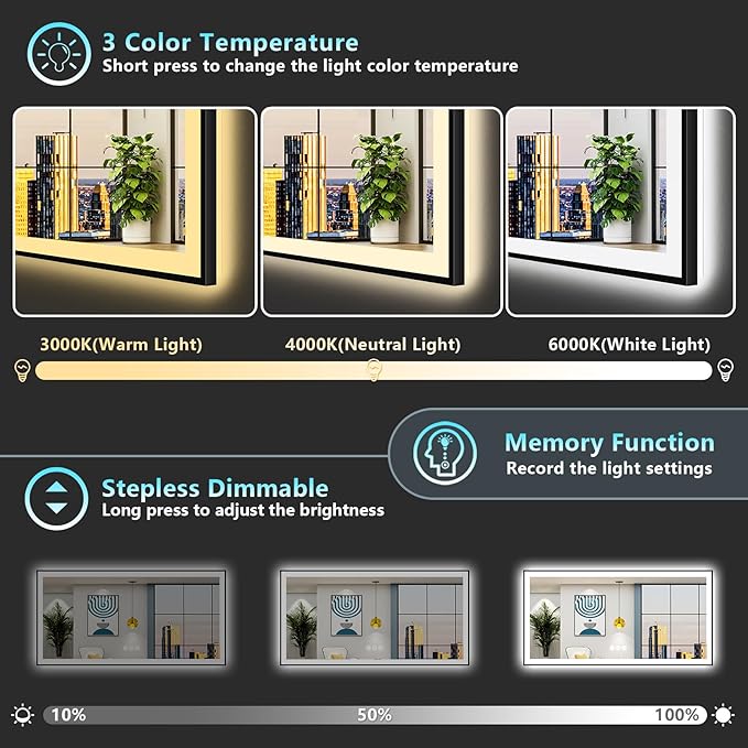 84x40 Black Framed LED Bathroom Mirror - Image 5
