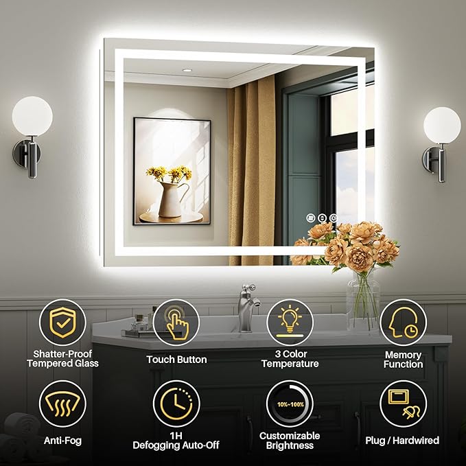 Briivue 40x38 Inch LED Bathroom Mirror - Image 2