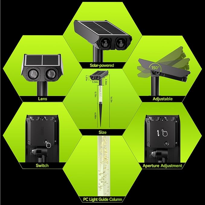 Solar Spotlights Outdoor Waterproof- 2 IN 1 Solar Spot Lights Outdoor with 2 Lighting Modes & PC Light Guide Column for Garden Yard Pathway | Warm Yellow 3000k Spotlights | IP65 Waterproof | 4 Pack