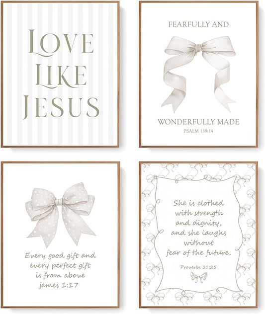 LARTSFRO Coquette Beige Bow Jesus Wall Art Decor Posters, Inspirational Bible by Unknown