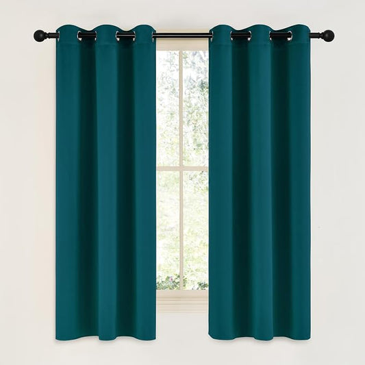 NICETOWN Teal Blackout Cafe Faux Silk Curtains by NICETOWN