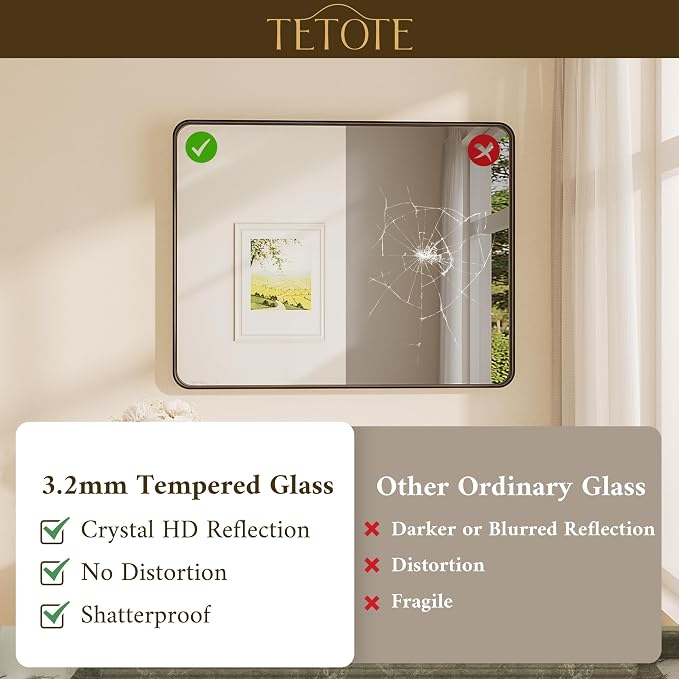 TETOTE Black Framed Bathroom Mirror, 24 x 36 Inch Matte Metal Frame Vanity - Image 4