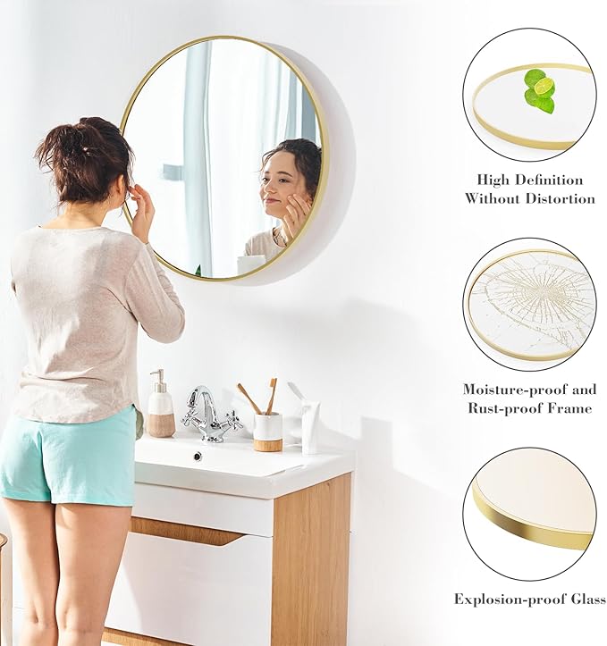 DUMOS Gold Circle Mirror for Wall 30.02 inch, Bathroom Round Mirror for Over - Image 3