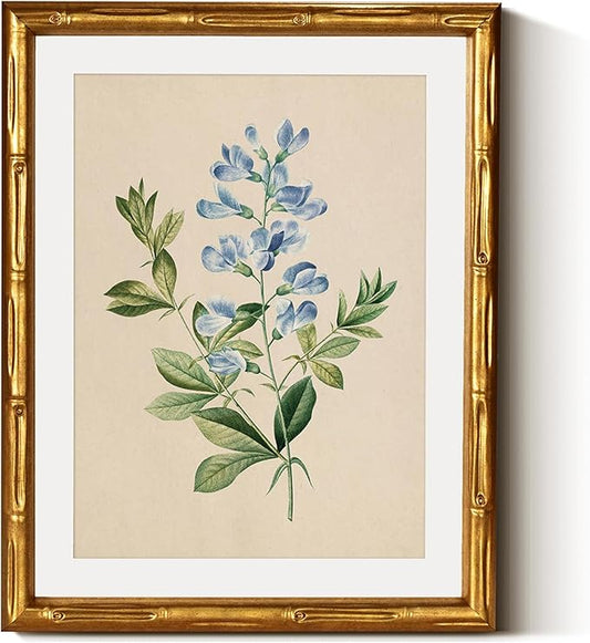 InSimSea Gold Bamboo Framed Canvas Wall Art, Vintage Rosa Chiba Flower by InSimSeaArt