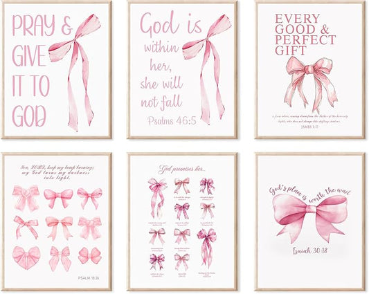 KBKBART Coquette Pink Bow Wall Art Decor Posters– Set of 6 Unframed 8x10 Prints by KBKBART