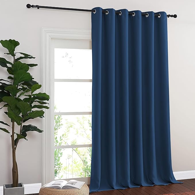 NICETOWN Room Divider Curtain 132 Inches Long, Wide Blackout Sliding Door Curtain for Bedroom, Room Darkening Privacy Window Curtain for Patio Door (1 Panel Set, Moroccan Blue, 80 x 132 Inch)
