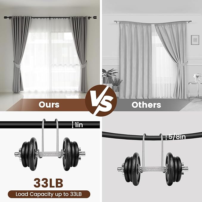 1' Diameter Matte Black Curtain Rod, 30-60 inch, Fits 30-54 Windows, Heavy Duty, Adjustable, Telescopic, Splicing Metal, Extra Long, for Windows & Sliding Glass Door