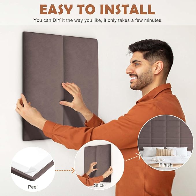 IFNOW Wall Mounted Upholstered Headboard Full, 3D Peel and Stick Soundproof - Image 5