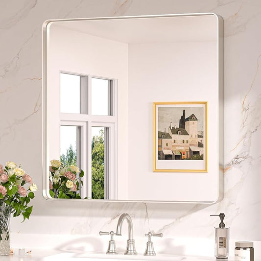 Keonjinn 30 x 30 Inch Brushed Nickel Bathroom Mirrors by Keonjinn