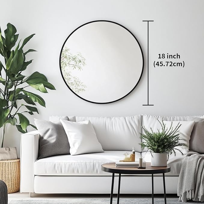 Oruii Black Circle Mirror, 18 inch Round Mirror Metal Frame, Living Room - Image 3