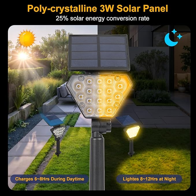 T-SUN Solar Lights Outdoor Waterproof IP65, 12 Pack LED Solar Spot Lights Color Changing IP65 Waterproof Smart Auto On/Off for Outside Landscape Garden Yard Lawn Pathway Patio Driveway