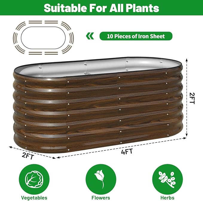 SnugNiture Galvanized Steel Raised Garden Bed Kit, 2 Pcs 4x2x2 ft Large Metal Planter Box Outdoor for Gardening Vegetables, Flowers and Fruits