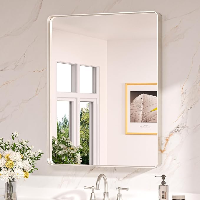 Keonjinn 28 x 36 Inch Brushed Nickel Bathroom Mirrors by Keonjinn