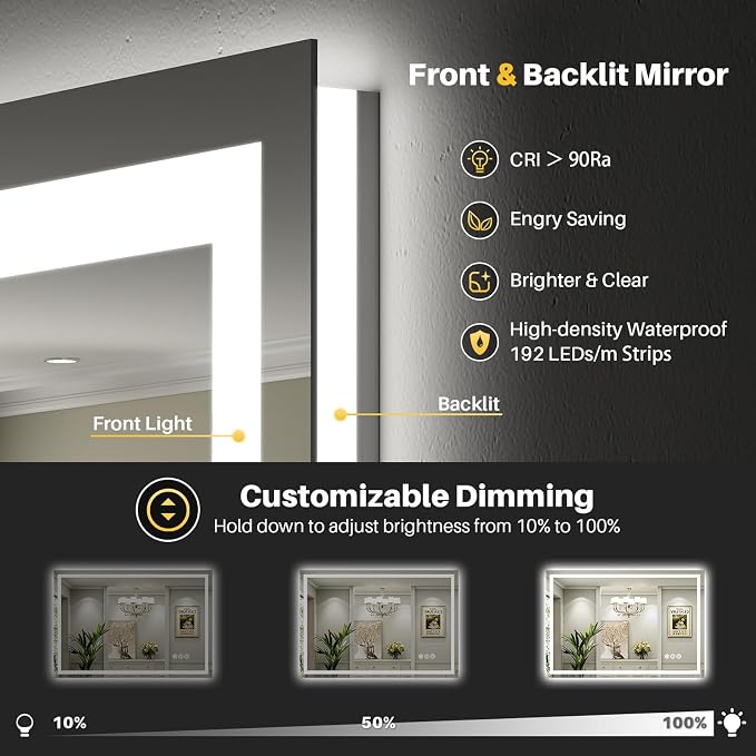 Briivue 77x36 Inch LED Bathroom Mirror - Image 3