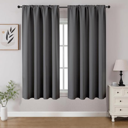 CUCRAF Light Grey Blackout Curtains 45 inch Length 2 Panels Set, Rod Pocket by CUCRAF
