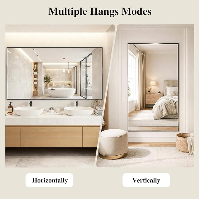 Koonmi Black Mirrors for Wall, 24x36 Inch Bathroom Mirror, Rectangular Wall - Image 6
