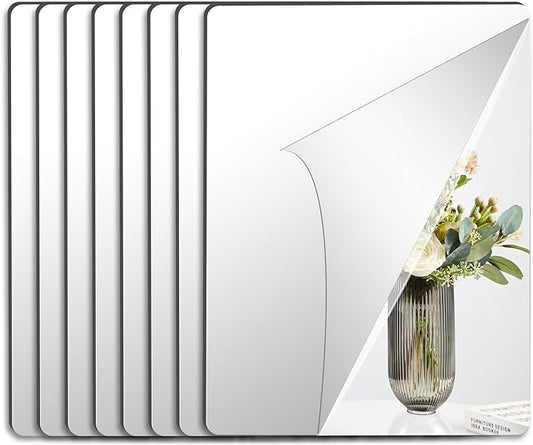 JUNEBRUSHS 8 Pack Self Adhesive Acrylic Mirror, 12x16 Inch Mirror Tiles by JUNEBRUSHS