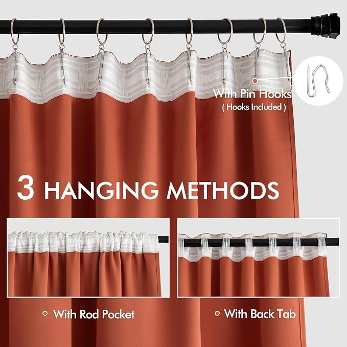 MIULEE Back Tab Burnt Orange Blackout Curtains 102 Inch Long 2 Panels Set - Image 3