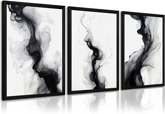 Black White Abstract Wall Art Decor Set of 3 Modern Wall Art Minimalist Canvas by Unknown
