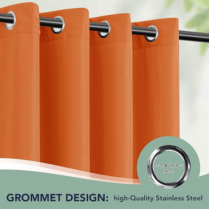 Patio Curtains Outdoor Waterproof - 6 Panels Privacy Weatherproof Outside Curtains with Grommets for Pergola, Gazebo, Porch, Cabana, Balcony, 54 x 95 Inch, Mecca Orange