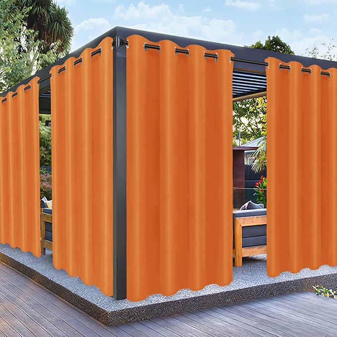 PureFit Outdoor Curtains for Patio Waterproof Weatherproof, UV Resistant Outside Curtains for Gazebo, Front Porch, Pergola, Sun Blocking Privacy Curtain, 52W x 84L inch, 1 Panel, Orange