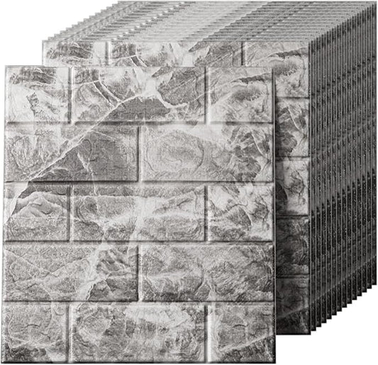 3D Wall Panels Peel and Stick in Grey White，20 PCS XPE Foam 3D Wallpaper by Greymond
