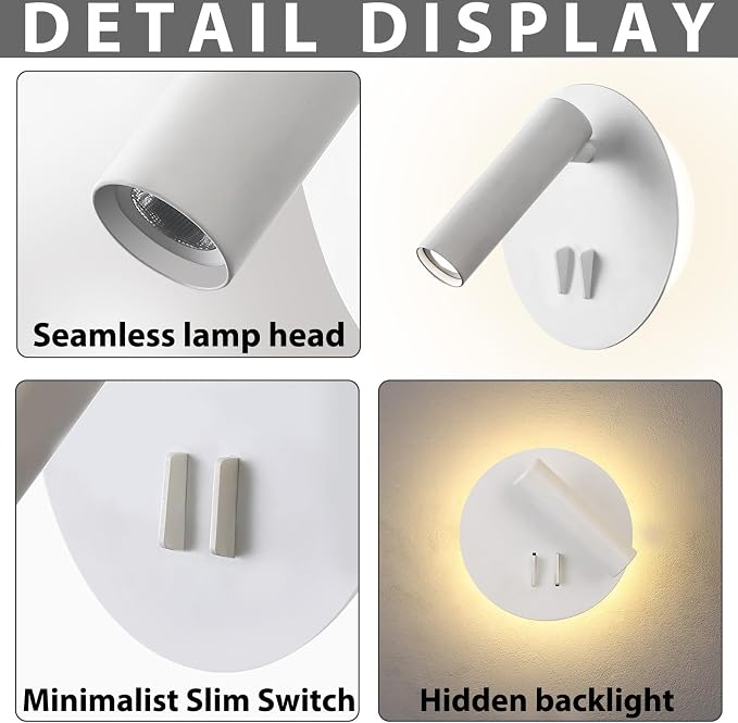ZEROUNO Bedroom Wall Lamp with Switch Reading Light Hardwired Sconces Which - Image 4