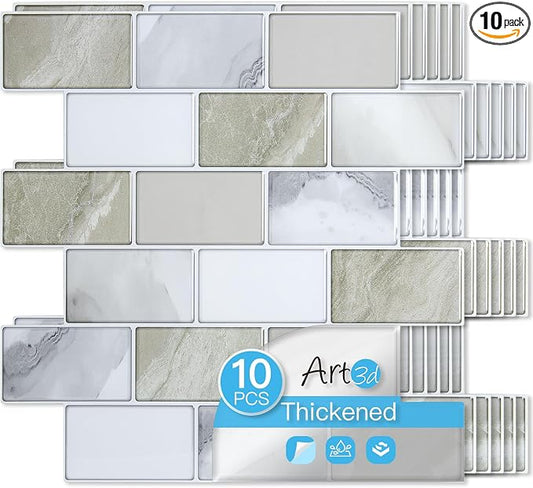 Art3d Peel and Stick Beige & White Wall Tiles – 12"x12" Thickened Design by Art3d