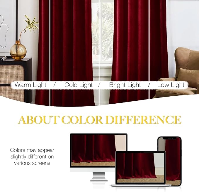 NICETOWN Red Velvet Blackout Curtains 84 inches Long 2 Panels - Image 3
