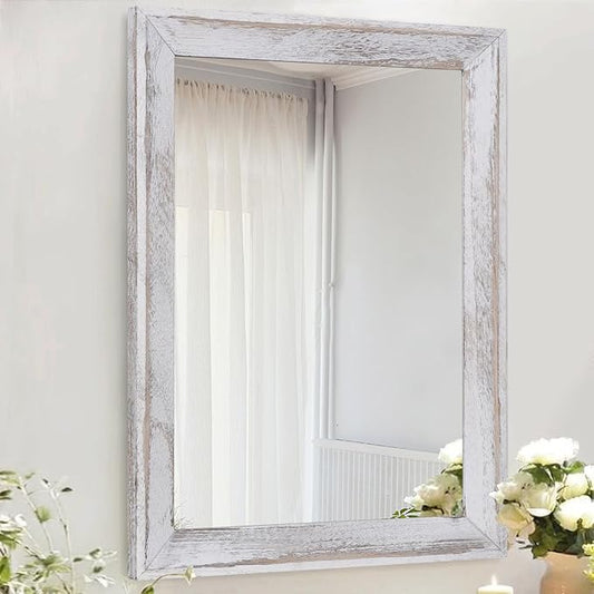 AAZZKANG Mirrors for Wall Rustic Wood Framed Hanging Mirror 28"x20" Decorative by AAZZKANG