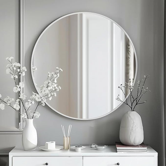 White Round Mirror 18 inch, Bathroom Mirror, Round Wall Mirrors by Mfring