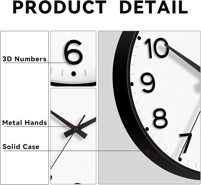 Roymnie Wall Clock 10 Inch Silent Wall Clocks Battery Operated-Modern Non - Image 6