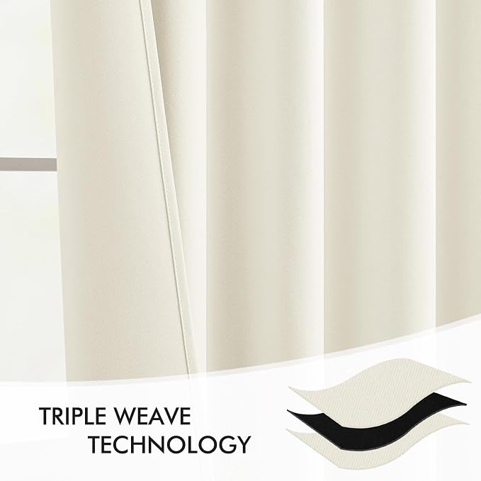 MIULEE Cream Back Tab Blackout Curtains 63 Inch Length 2 Panels Set - Image 7