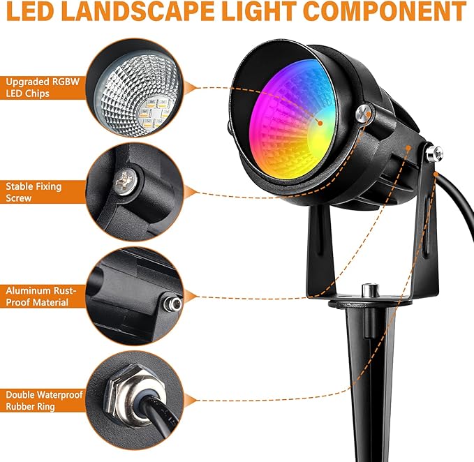 Halloween Christmas RGBW Landscape Light Outdoor,10W Color Changing Low Voltage Landscape Lighting with Remote Control,12V-24V Waterproof Outdoor Spot Lights for Yard House Garden Tree(4 Pack)