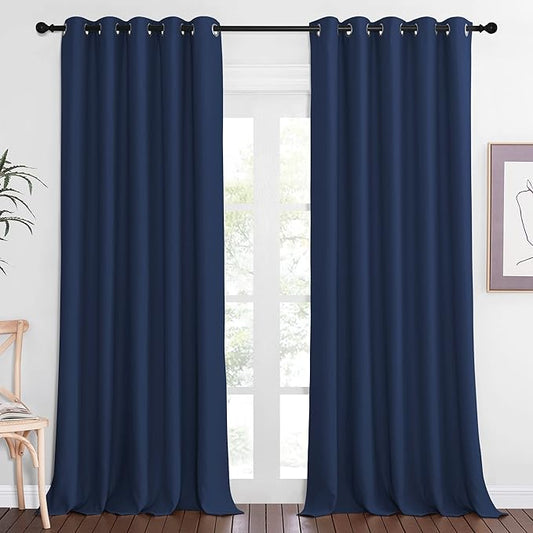 NICETOWN Blackout Navy Blue Curtain 102 inches Long, Grommet Thermal Insulated by NICETOWN