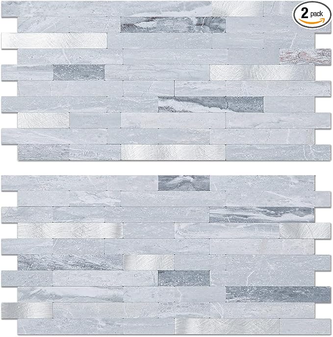 AULIGET Faux Stone Peel and Stick Backsplash, Light Grey Marble Look PVC Mixed by AULIGET