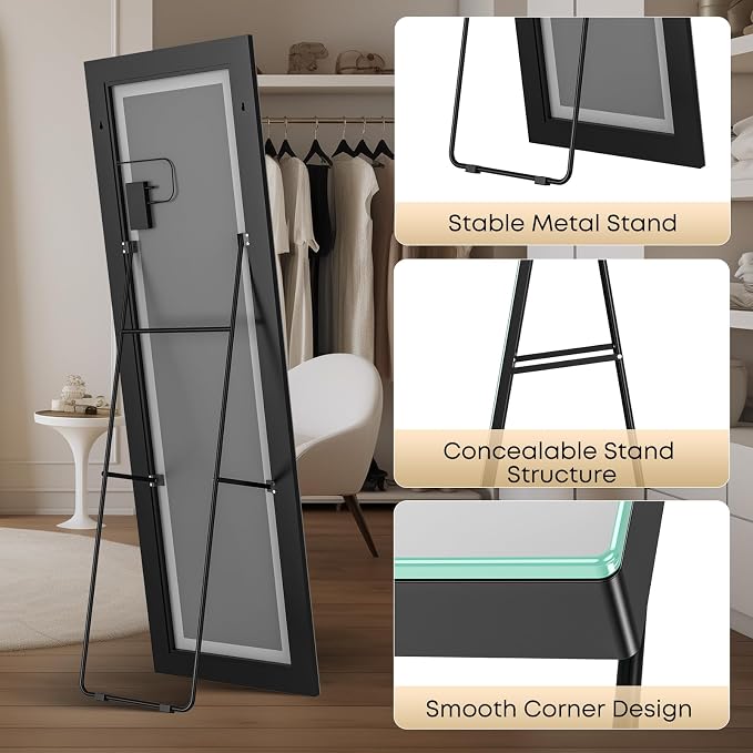 Kosmonia 59x16 Frameless Full Length Mirror, Dimmable 3 Color LED Light - Image 7