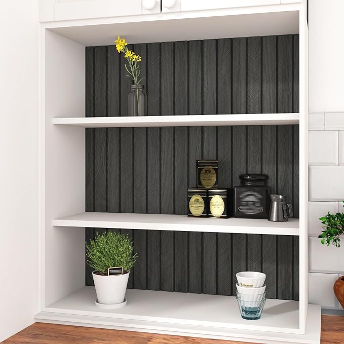 Grey/Black 3D Wood Panels for Wall Decor 197"x11.8" Peel and Stick Faux Wood - Image 7