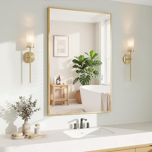 Koonmi Gold Mirrors for Wall, 24x36 Inch Bathroom Mirror, Rectangular Wall by KOONMI