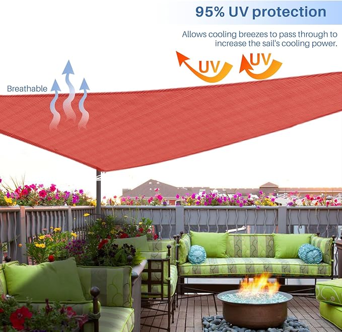 E&K Sunrise 20' x 20' x 20' Sun Shade Sail Triangle Canopy Shade Cover UV Block for Patio Backyard Garden Outdoor (Red)