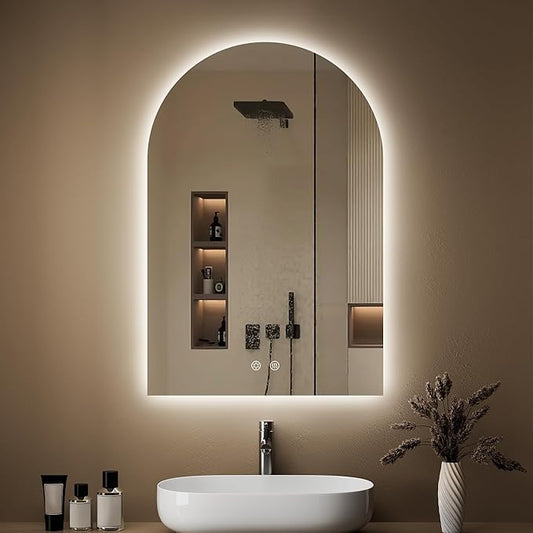 Arched Backlit Mirror Bathroom 20"x30"- Frameless LED Bathroom Mirror by OUMUSUMIRROR
