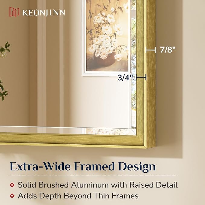 Keonjinn Gold Bathroom Mirror 40" x 30", Tempered Glass - Image 2