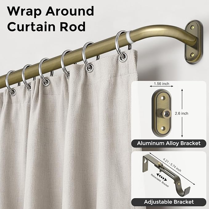 Curtain Rods 36-88 Inch, Antique Bronze Wrap Around Blackout Curtain Rods - Image 2