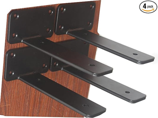 4 Pack - 6 inch Black Hidden L Shelf Bracket Iron Floating Shelf Brackets by MHMYDZ