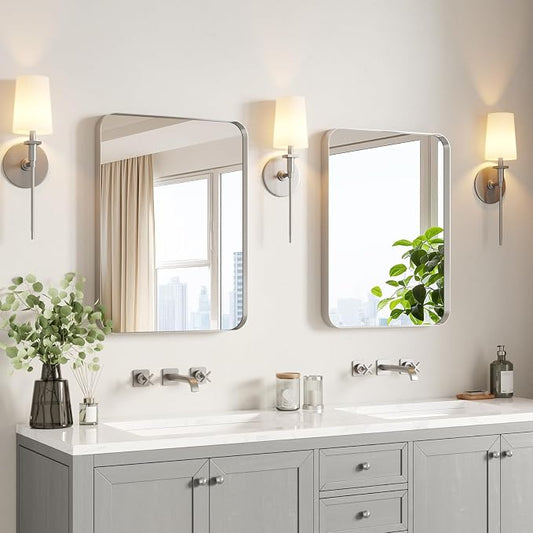 USHOWER Brushed Nickel Bathroom Mirrors 22"x30" 2 Pack, Rounded Corner by USHOWER