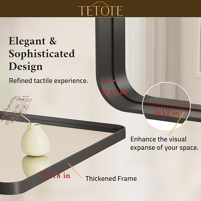 TETOTE Black Framed Mirrors for Bathroom, 42 x 36 Inch Modern Decorative Wall - Image 5