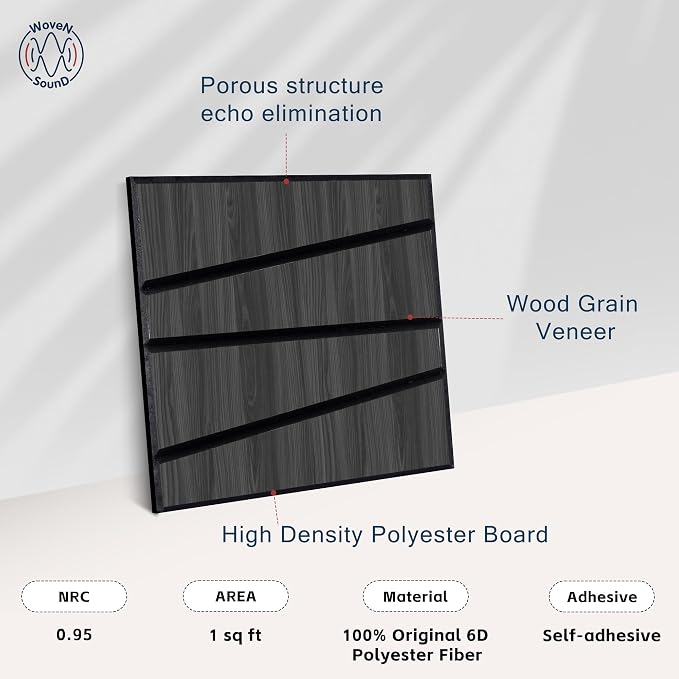 WoveN SounD Artisan Acoustic Wall Panels, 16 Pack 12x12 Inch, PVC Wood Grain - Image 3