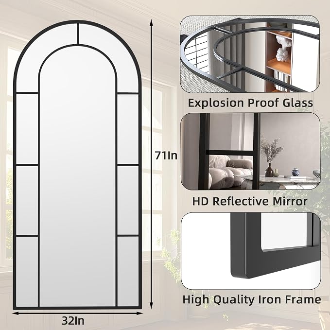 Arched Full Length Mirror, Oversized Floor Length Standing Mirrors, Large Body - Image 5