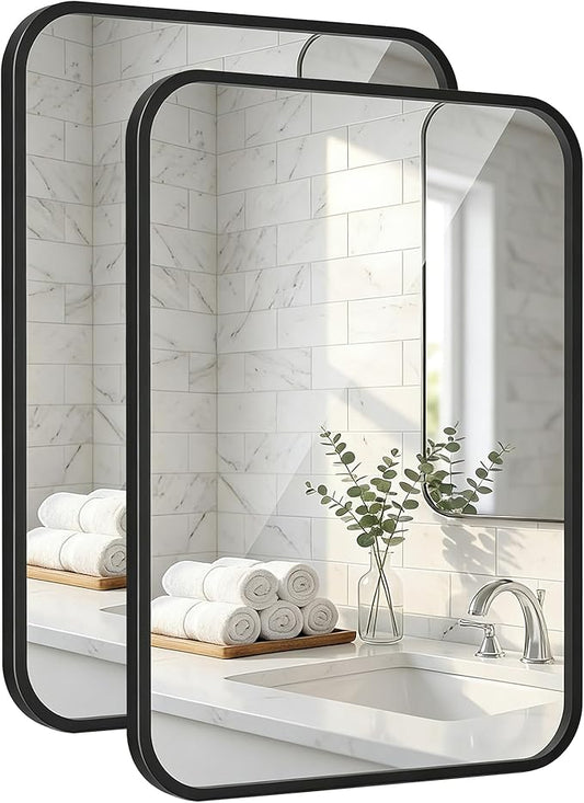 2-Pack 24x36 Inch Matte Black Bathroom Vanity Mirrors | Flush Mount Deep Set by Pocetry